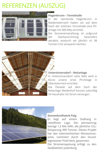 Refernzauszug von Firmen bei Photovoltaikanlagen